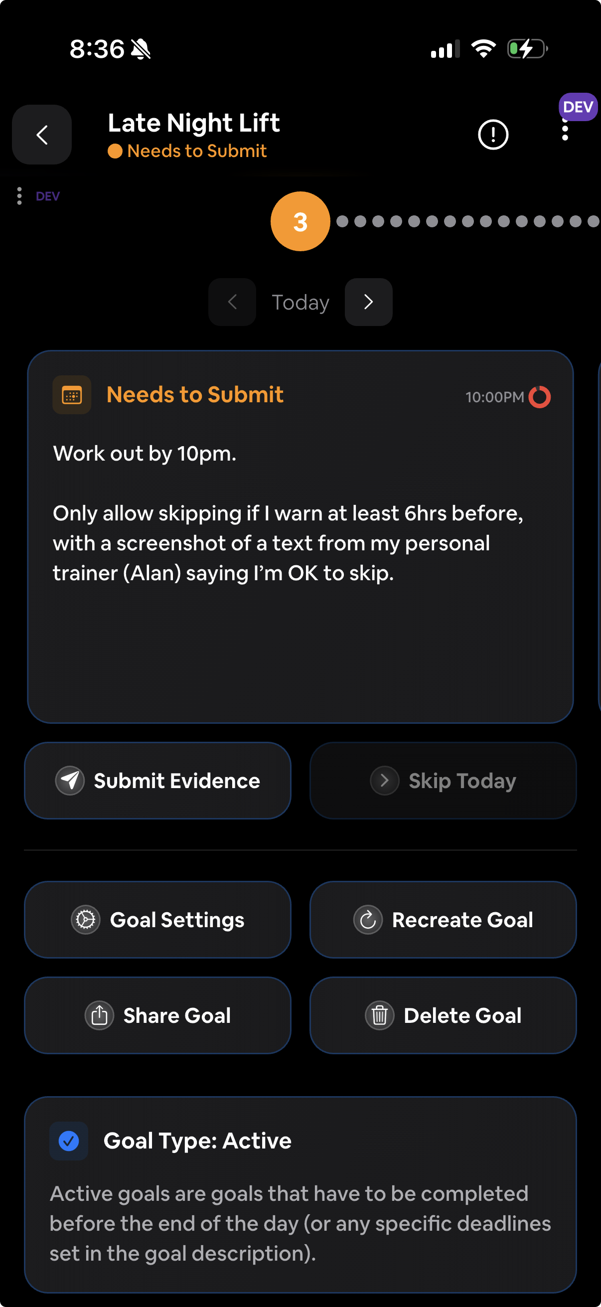 Individual Goal Screen